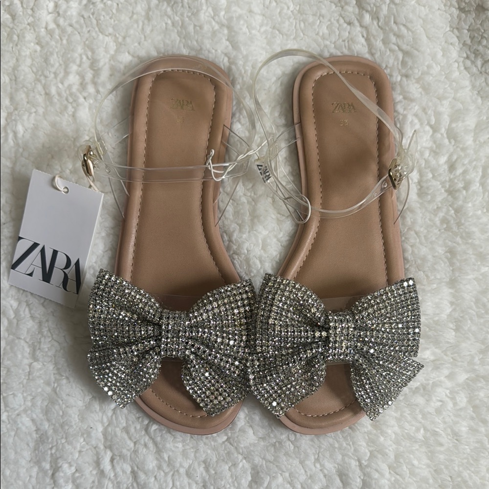 Zara Glittering Silver Bow Sandals